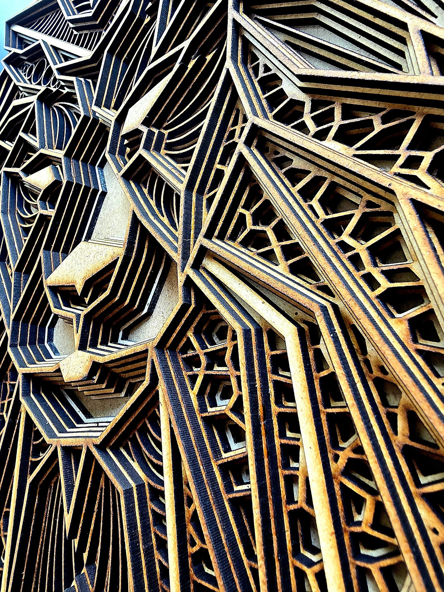 Quadro da parete 3D a forma di leone intagliato a mano in legno – Moderna decorazione da parete
